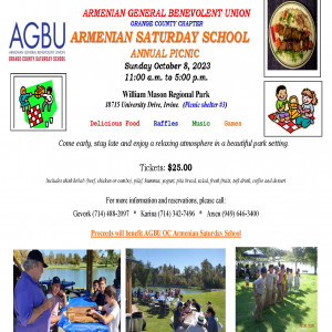 AGBU Orange County Chapter Armenian Saturday School Annual Picnic Oct. 8, 2023