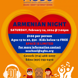 AGBU OC Saturday School Armenian Night new flyer